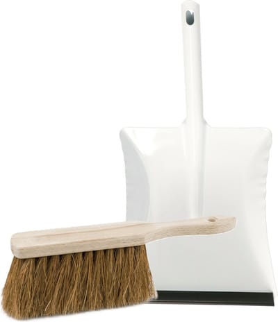 Buemag Stoffer en blik set voor buiten - wit/naturel - verzinkt metaal - veger 28 cm van hout - met extra veel kokosharen