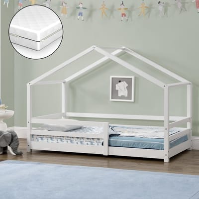 Kinderbed Knätten grenen huisbed met matras 70x140 cm wit