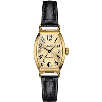 TISSOT Porto Collectie Handmatig Mechanisch Uurwerk Dameshorloge 22*30,1 mm Gouden Wijzerplaat T128.161.36.262.00 Gold Dial beige