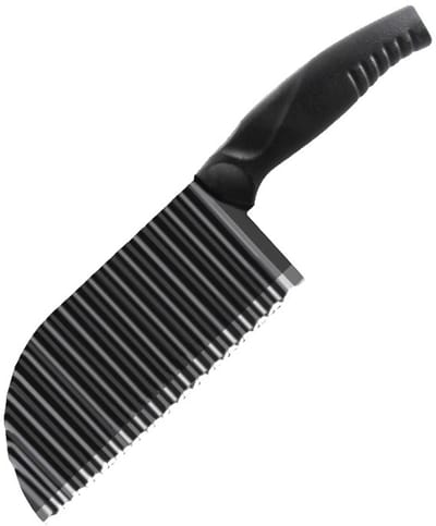 Crrynuo 1 Stuk - Roestvrij Staal Aardappel Chip Slicer - Golvende - Roestvrij Staal Aardappel Chip Slicer Deeg Groente Fruit Crinkle Golvend Slicer Mes - Zwart - Wolfs tand Aardappel Mes - Scherp En Gemakkelijk Te Gebruiken