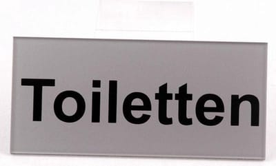 WC toilet Deurbordje tekst Toiletten - helder acrylaat 60 mm x 130 mm - Bevestiging dubbelzijdige plakstrip - Promessa-Design.