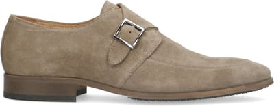 Manfield - Heren - Taupe suède gespschoenen - Maat 40