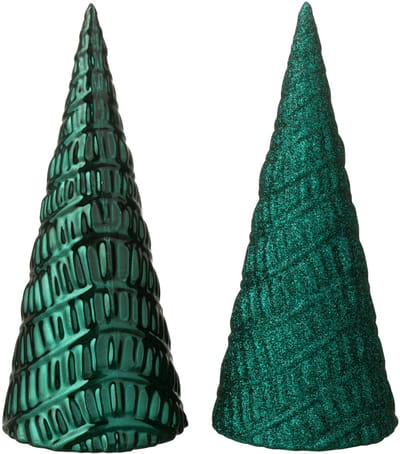 J-Line decoratie kerstboom - kunststof - groen - 2 stuks