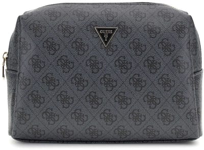GUESS Cosmetische tas Zamira Large Top Zip Coal Logo Donkergrijs