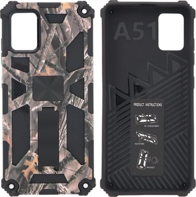 Hoesje Geschikt Voor Samsung Galaxy A51 (4G) Hoesje - Rugged Extreme Backcover Blaadjes Camouflage met Kickstand - Groen