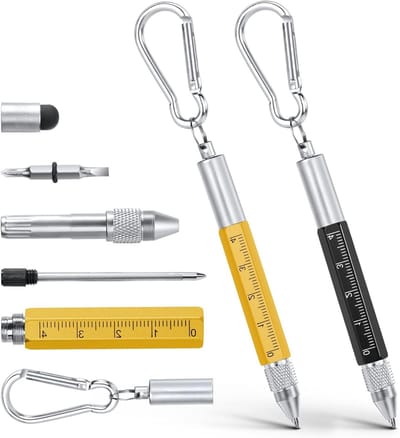 Multifunctionele 6-in-1 Gereedschap Pen met Balpen, Touchscreen Stylus, Liniaal en Schroevendraaiers - Perfect als Cadeau voor Mannen en Vaderdag (Zwart Geel)