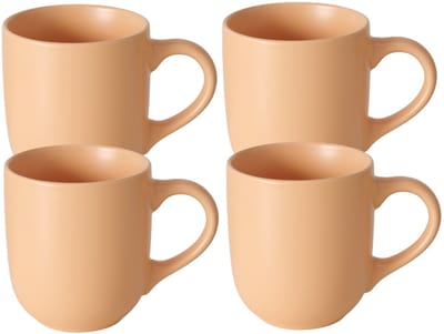 Boltze Koffiemokken Paris - 4x stuks - Keramiek - pastel oranje - 300 ml - 8 x 10 cm