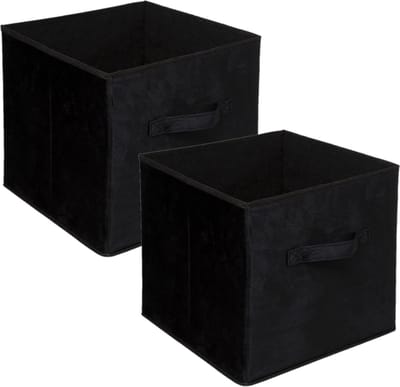 5Five Opbergmand/kastmand - Set van 2x stuks - zwart - 29 liter - 31 x 31 x 31 cm - Opbergboxen - Vakkenkast manden - polyester