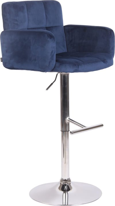 CLP Los Angeles Barkruk - Met armleuning - Met rugleuning - Verstelbaar - Velvet - Fluweel - blauw chroom