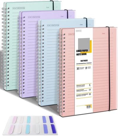 4-pack gelinieerd spiraalnotitieboek 13,5x21,3 cm - 160 pagina's - dik 110 g/m² papier voor werk school dagboek