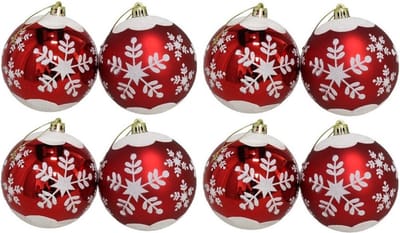8x stuks gedecoreerde kerstballen rood kunststof diameter 8 cm - Kerstboom versiering