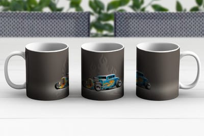 Mok - Koffiemok - Auto - Vintage - Vlammen - Blauw - Mokken - 350 ML - Beker - Koffiemokken - Theemok