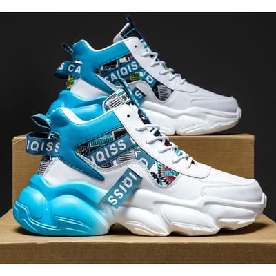 Lente Herenschoenen Zomer Middelbare School Basketbal Sport Hardloopsneakers Tieners Casual Hoge Top Dikke Zool Zwarte Trendy Schoenen 44 blue