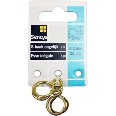 Sencys S-haak - Messing - Ongelijk - 2x25mm - 2 Stuks