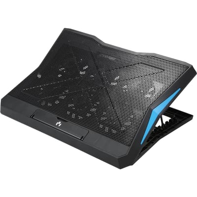 Opvouwbare laptopkoeler 6-ventilatoren Laptopkoelstandaard Laag geluidsniveau met 6-standen verstelbare hoogte Dubbele USB zwart
