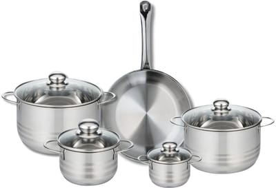 Set van 1 Koekenpan 28 cm en 4 kookpotten 12, 16, 20 en 24 cm Elo Profi Brillant