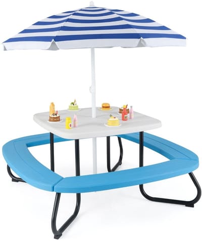 Picknicktafel - Kinderen - Tuintafel - Multifunctionele Picknick tafel - Met parasol - Speeltafel - Geschikt voor Buiten - Metaal - Wit