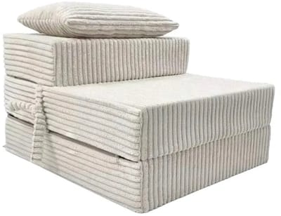 Opvouwbare Slaapstoel 2-in-1 200 x 70 x 15 cm – Corduroy Logeermatras en Vloermatras – Beige