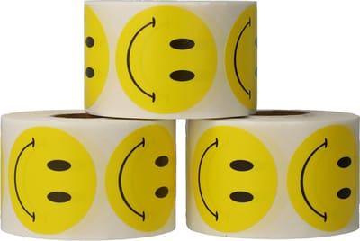 3x 500 Smiley Stickers Rond 3,8 cm Geel op een Rol - Sluitsticker Beloningssticker Kinderen - Smiley Label - Dappaz
