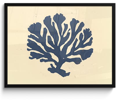 Poster in lijst - Fotolijst 80x60 cm - Posters - Blauw koraal - Vertakkingen - Beige - Posterlijst zwart - Decoratie - Wanddecoratie woonkamer - Muurdecoratie slaapkamer