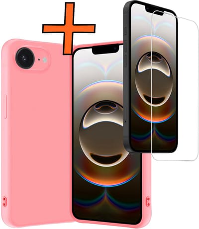 Hoes - Met Screenprotector - Geschikt voor Apple iPhone 16e - Sterk & Shockproof - Back Cover - Siliconen Case - Telefoon Hoes - Lichtroze