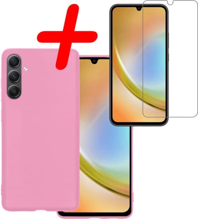 Hoesje Met Screenprotector - Geschikt voor Samsung Galaxy A34 - Sterk & Shockproof - Back Cover - Siliconen Case - Telefoon Hoes - Lichtroze