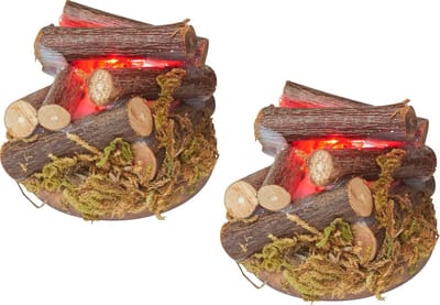Miniatuur Vuurkorf Set van 2 - Werkende LED voor Poppenhuis en Modelspoor