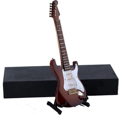 Houten Miniatuur Elektrische Gitaar Model met Standaard en Koffer - Decoratief Verzamelobject