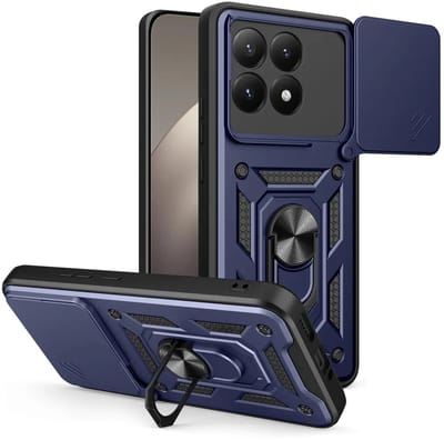 MobyDefend Hoesje - Geschikt voor Xiaomi 15T - Pantsercase Met Draaibare Ring - Blauw