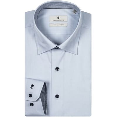 Thomas Maine Overhemd Bergamo Twill Contrast Pied-de-Poule Verborgen Button-Down Lichtblauw-Blauw / male