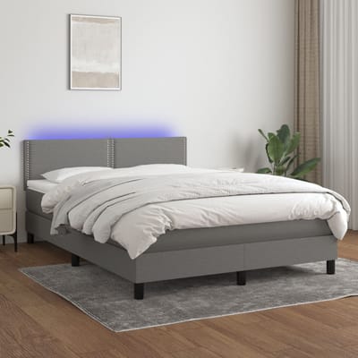 vidaXL - Boxspring - met - matras - en - LED - stof - donkergrijs - 140x190 - cm