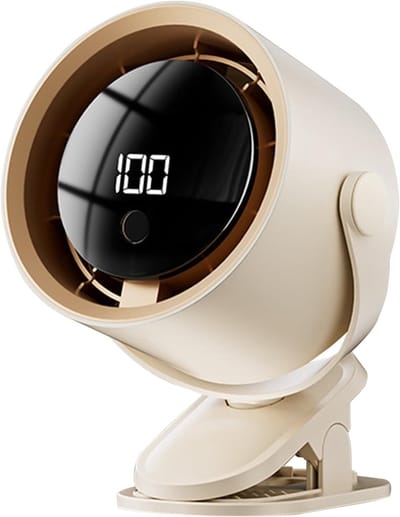 Draagbare bureauventilator, oplaadbare ventilator met LED-display, 100 snelheden, krachtige luchtcirculator (ook wandmontage mogelijk), 360° draaibare compacte tafelventilator voor thuis, autostoel, wieg en camping（Wit）