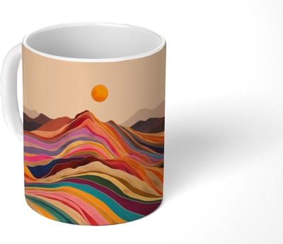 Mok - Koffiemok - Zon - Kleurrijk landschap - Bergen - Mokken - 350 ML - Beker - Koffiemokken - Theemok