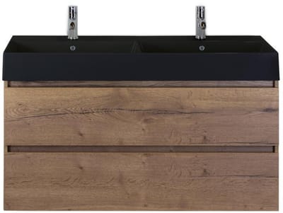 Maxx XL Badmeubelset 120 cm - Tabacco - Wastafel Kube Dubbel Zwart 2 Kraangaten