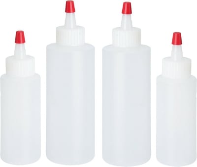 La Cucina Doseerflessen/garneerflessen - 4x - kunststof - 60 ml en 120 ml - poffertjes knijpflessen