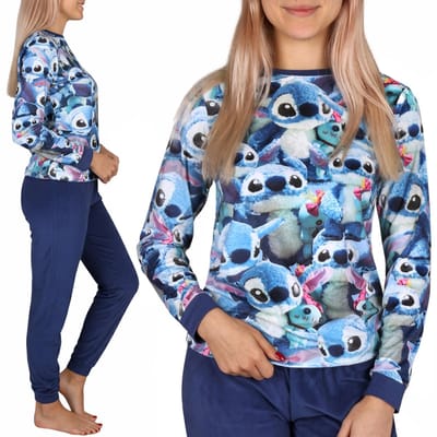 DISNEY Stitch TWEE-DELIGE pyjama voor dames, WARME POLAR pyjama met lange mouwen XS