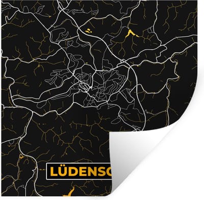 Muurstickers - Sticker Folie - Stadskaart – Kaart – Lüdenscheid – Gold – Duitsland – Plattegrond - 100x100 cm - Plakfolie - Muurstickers Kinderkamer - Zelfklevend Behang XXL - Zelfklevend behangpapier - Stickerfolie