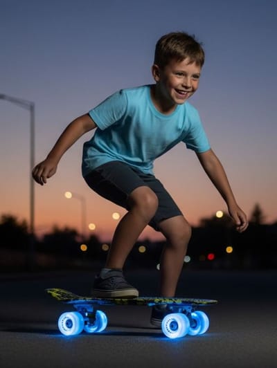 Sajan - Skateboard - LED Verlichting - Penny board - Camouflage Blauw-Geel - 22.5 inch - 56cm - Skateboard met Verlichting