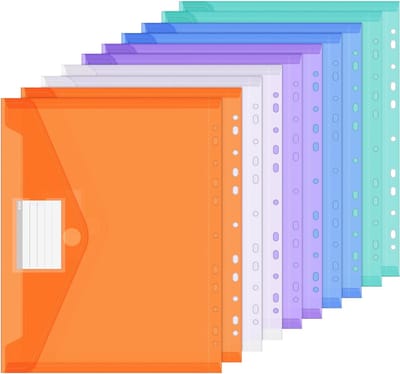 Set van 10 A4 Documentenfolders met Waterdichte Bescherming, Perforaties en Labels voor het Organiseren van Documenten, Kantoorbenodigdheden en Huiswerk