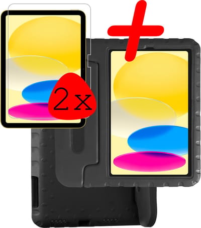 Hoesje Geschikt voor Apple iPad 10 (2022) - 10.9 inch - 10e Generatie - Met 2x Screenprotector - Kinderhoes Shockproof Bumper - Kidsproof Case - Tablet Hoes - Kinder Hoes Cover - Zwart