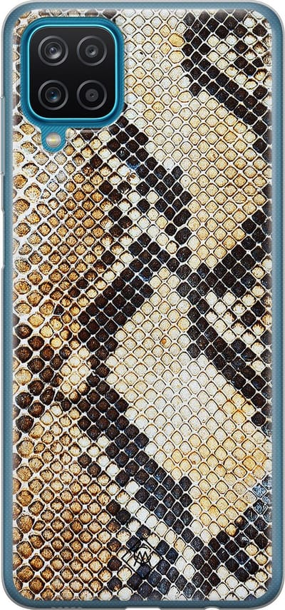 Casimoda® hoesje - Geschikt voor Samsung A12 - Snake / Slangenprint bruin - Backcover - Siliconen/TPU - Goudkleurig
