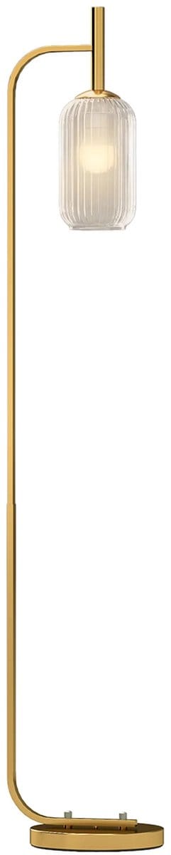 Emvae Vloerlamp - Staandelamp - Textuur Ribbel Glazen Kap - Voetschakelaar - E27 - 29 x 25 x 152 cm - Metaal - Goud