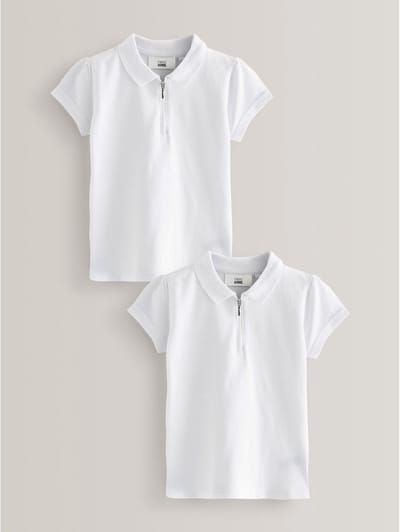 Next - Meisjes - Verpakking van 2 100% katoenen poloshirts met rits - Wit