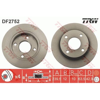 Remschijf TRW DF2752 voorkant, compleet, 1 Stuk