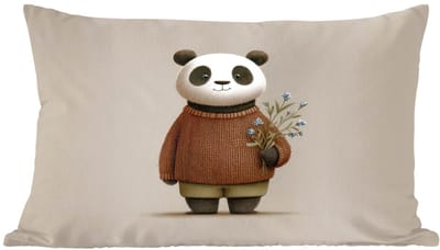 Sierkussens - Kussentjes Woonkamer - 60x40 cm - Panda - Blauwe bloemen - Zachtheid