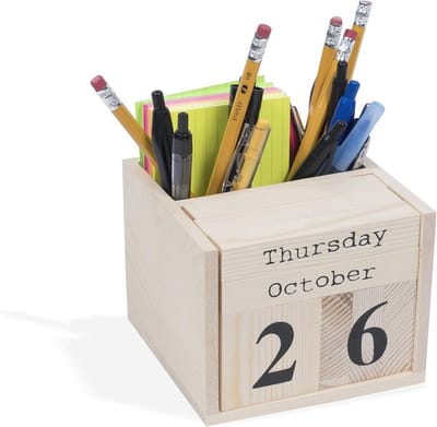 Decoratieve Kubus Desktop Blok Kalender en Pen Houder voor Thuis en Kantoor - Hout voor DIY Projecten