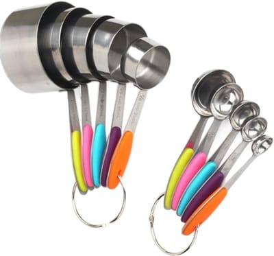 10-Delige Maatbeker & Maatlepel Set - Meetlepels Maatcups - Maatschepjes & Bekers - Maat Cups & Spoons - met exacte hoeveelheden - LOUZIR