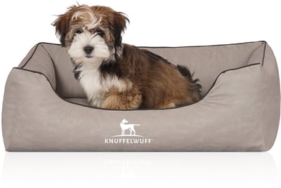 Knuffelwuff orthopedisch Hondenbed Rockland van kunstleer M-L 85 x 63cm lichtgrijs