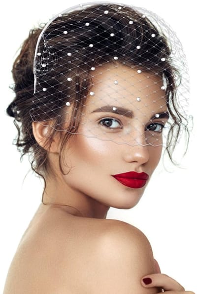 Dailygoods- Sluier met strass-steentjes - Hoofdband - Vintage stijl - Bruiloft - Theekransje - Lichtgewicht en comfortabel - Fascinator