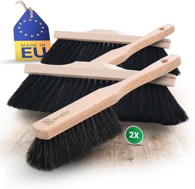 2x Handborstel + kamerbezem paardenhaar fijn dierenhaar staarthaar handveger handbezem (2x bezem + kamerbezem)